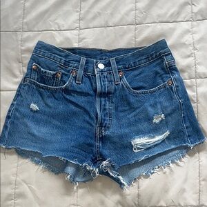 Levi's 501 Denim High Rise Distressed Women’s Jean Blue Shorts 26